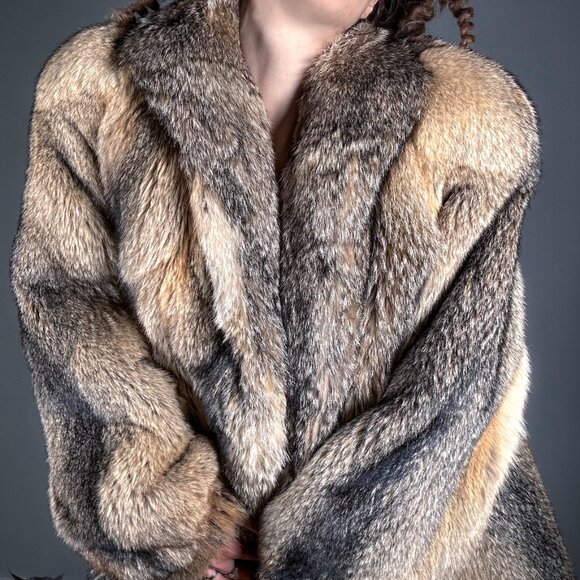 Coyote Fur Coat Vintage 80's Oversized Look - Picture 3 of 7